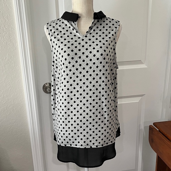 Monteau Black/Grey Polka Dot Sweater Peter Pan Collar Keyhole Sheer Details S XL - Picture 1 of 7